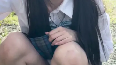 Asian Teen in Skirt Outdoor