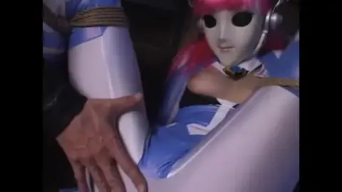 Asian Pink Hair Girl in Blue Costume