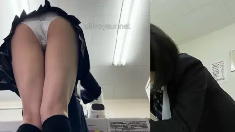 Asian Teen in Office Skirt Tease