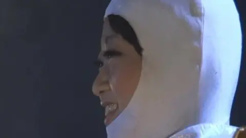 Asian Blonde in White Dress Outdoor Scene