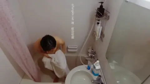 Asian Pregnant Lovers in Bathroom and Kitchen