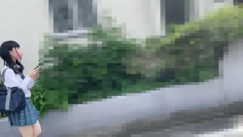 Asian Teen in Plaid Skirt Outdoor Escapade