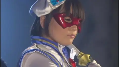 Asian Teen in Costume with Red Mask and Glasses