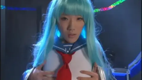 Asian Blue-Haired Babe in Sailor Outfit