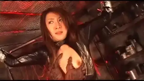 Asian Lesbians in Leather Restrained in Industrial Setting