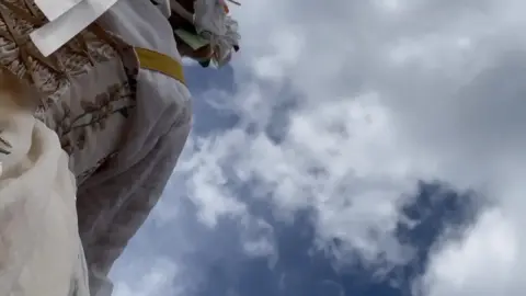 Blonde Asian in White Dress on Street