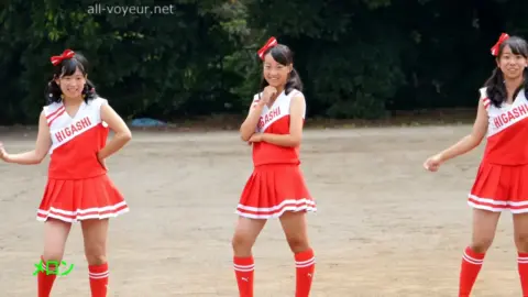 Asian Teen Cheerleaders Outdoor Uniform Fun