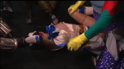 Masked Threesome in Dark Costume Play