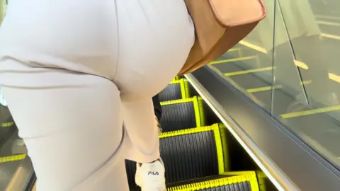 Asian Girls Walking and Riding Escalator