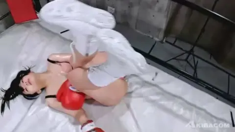 Sweaty Asian Boxing Girl in Pink Shorts