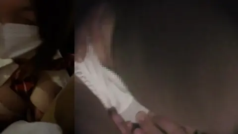 Asian Girl in White Underwear and Face Mask