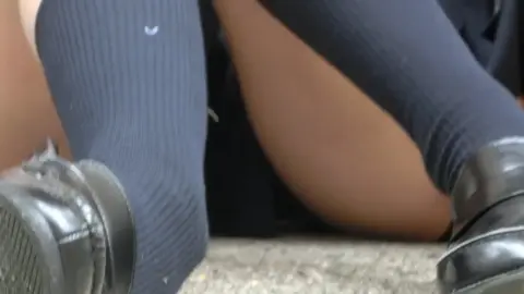 Asian Teen Schoolgirls in Socks and Shoes Outdoor