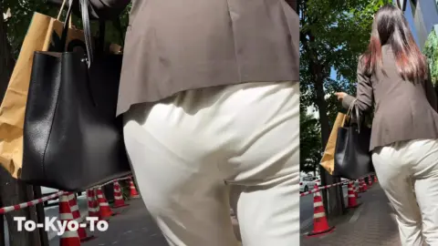 Asian Teen in White Pants and High Heels