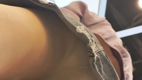 KFC – Short Skirt Flesh Colored Stockings Semi Transparent