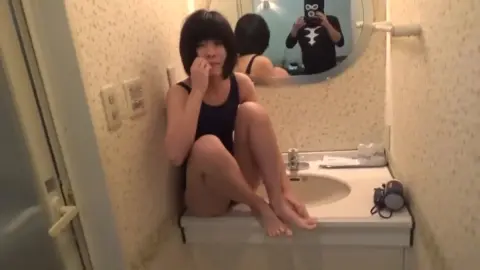 Asian Teen in Bedroom and Bathroom