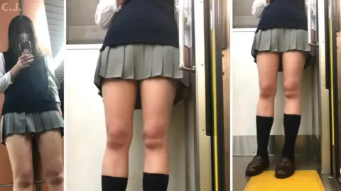 Asian Teen in Subway Train