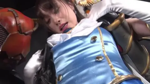 Asian Brunette in Blue Dress and Black Costumed Male