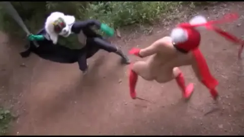 Red Masked Performer in Cosplay Fights and Sex