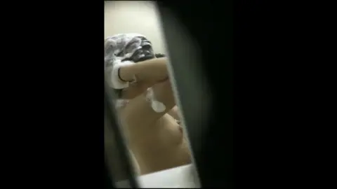 Asian Girl Washing Hair in Bathroom POV