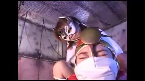 Asian Girl in Red Bodysuit and Mask