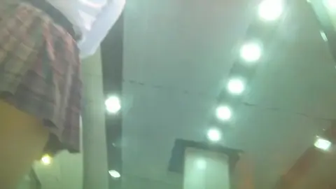 Asian Teen in Plaid Skirt on Train and Public Places