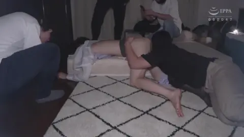 Asian Girl in Stockings Restrained and Touched by Multiple Partners