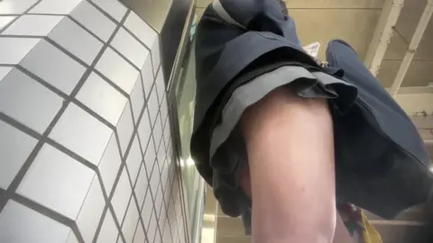 Slim Caucasian Girl in Public Restroom