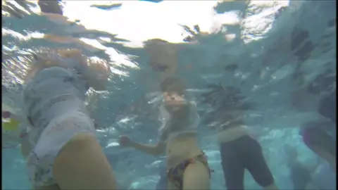 Slim Babes Play in Pool