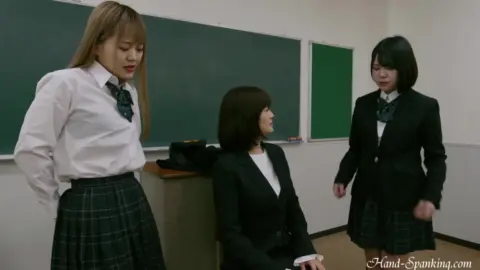 Schoolgirls Spanking in Classroom