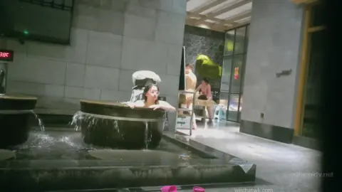 Asian Women Relaxing in Bathhouse and Shower
