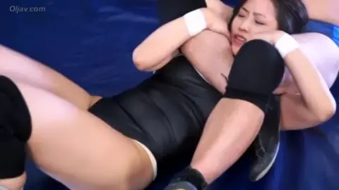 Asian Lesbians Wrestling in Leather Shorts