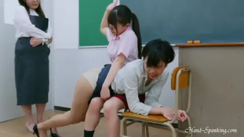 Asian Schoolgirls Spanking in Classroom