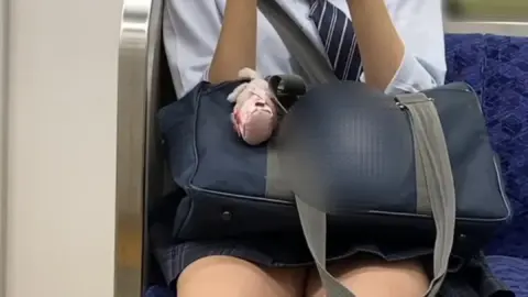 Asian Teen Schoolgirl on Public Transportation