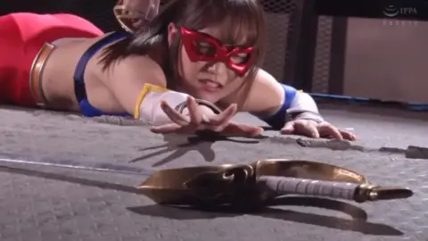 Asian Girl in Red Mask Fights with Sword