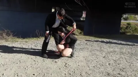 Asian Girl in Bondage Play with Tentacle Props