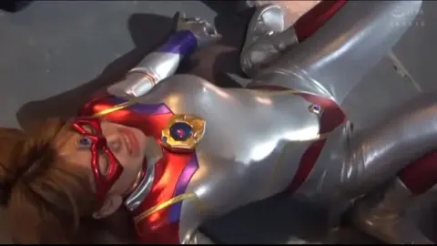 Blonde Asian in Red Mask and Costume in Erotic Scenes