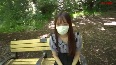 Outdoor woodland scenes with masked brunette