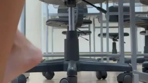 Asian Teen in Office Chair Seduction