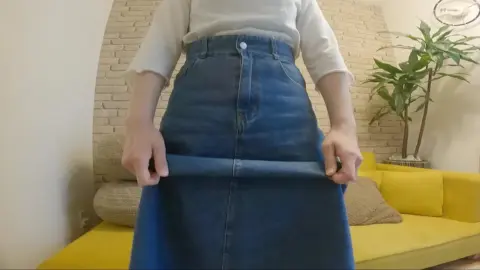 Asian Teen Exposes Underwear on Yellow Couch