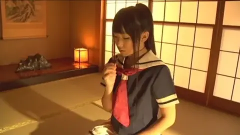 Asian Teen in School Uniform and Swimsuit