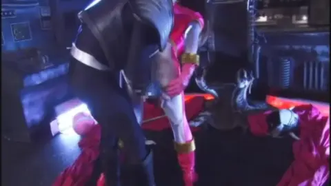 Asian Couple in Pink Ranger Costumes Intimate Encounter