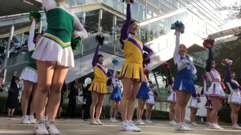 Asian Cheerleaders Outdoor Routine