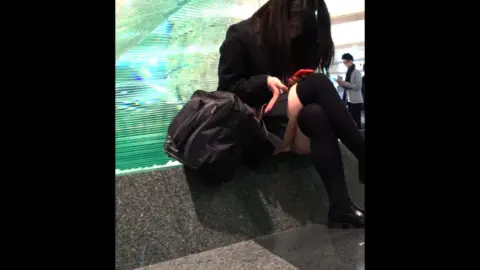 Asian Girl Masturbating on Bench