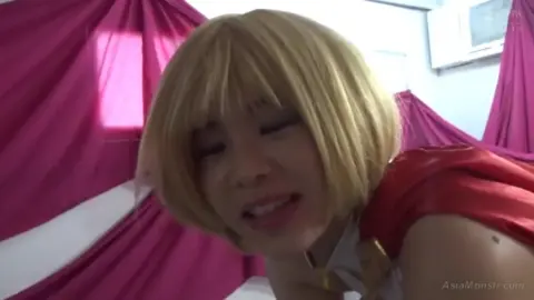 Blonde Asian Cosplayer in Red Cape