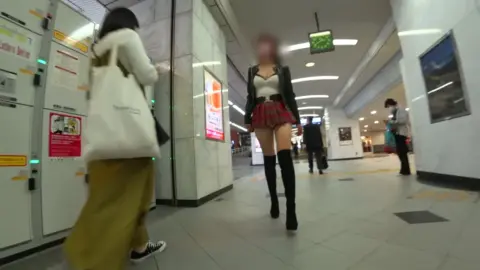 Asian Tattooed Girl in Mall and Outdoor Settings