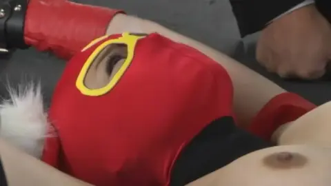 Asian Girl in Red Mask Restrained and Naked