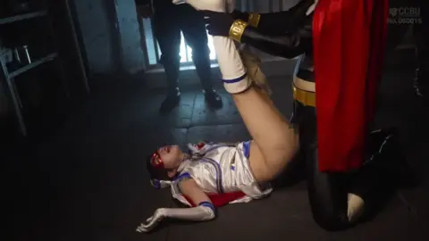 Asian Models in White Dress and Red Mask