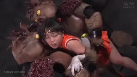 Asian Girl Restrained by Tentacles in Dark Room