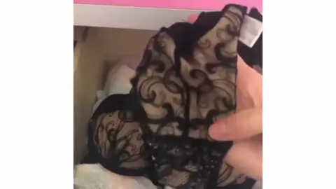 Brunette Rummages Through Lingerie Drawer