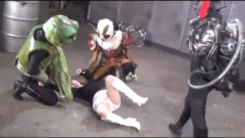 Asian Blonde in Pink Bodysuit with Blue Boots